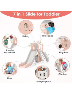 Tobogán 7 en 1 BIERUM para Niños 1 a 3 Años Rosa Gris 2