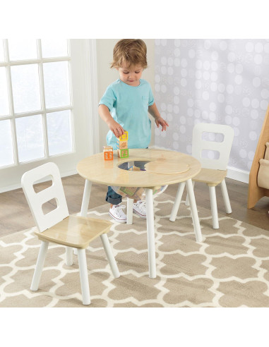 Juego de Mesa Redonda de Madera KidKraft con 2 Sillas - Natural y Blanco