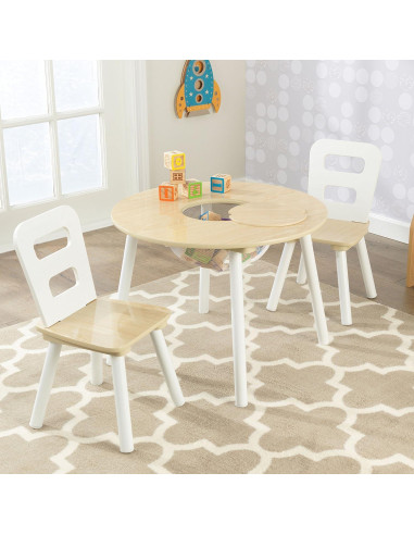 Juego de Mesa Redonda de Madera KidKraft con 2 Sillas - Natural y Blanco