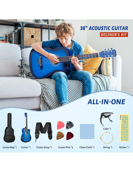 Guitarra Acústica CAHAYA 38" Cutaway Todo Madera Kit Inicio