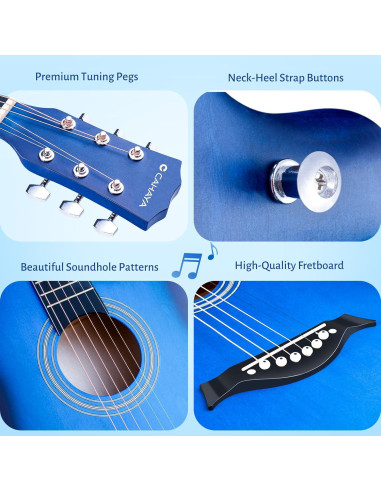 Guitarra Acústica CAHAYA 38" Cutaway Todo Madera Kit Inicio