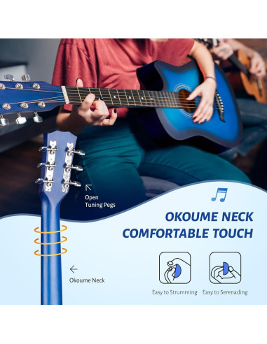 Guitarra Acústica CAHAYA 38" Cutaway Todo Madera Kit Inicio