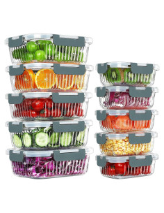 Juego de 10 Contenedores de Vidrio KOMUEE 34oz y 13oz Gris