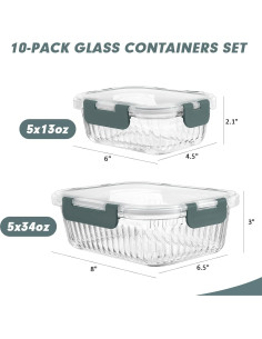 Juego de 10 Contenedores de Vidrio KOMUEE 34oz y 13oz Gris 2
