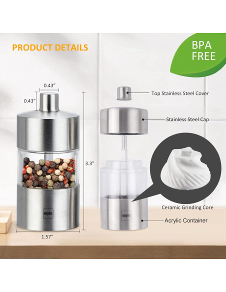 Juego de Molinillos de Sal y Pimienta Myle 8.38 cm Acero Inoxidable
