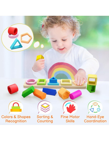 Juguetes Montessori PEBIRA de Apilamiento de Madera 1-4 Años