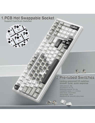 Teclado Mecánico Inalámbrico AULA F99 RGB 99 Teclas