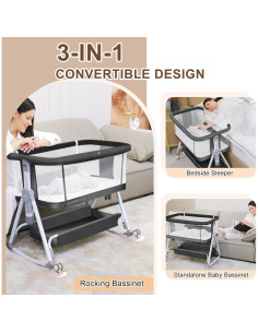 Cuna de lado para bebé Donpemu 3 en 1 ajustable negra 2