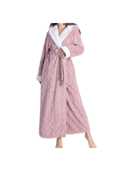 Bata de Baño LKG para Mujeres con Capucha - Rosa, Larga y Cálida