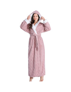 Bata de Baño LKG para Mujeres con Capucha - Rosa, Larga y Cálida 2