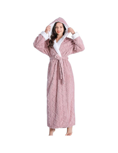 Bata de Baño LKG para Mujeres con Capucha - Rosa, Larga y Cálida