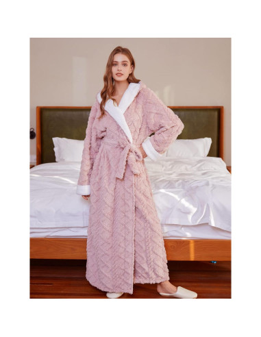Bata de Baño LKG para Mujeres con Capucha - Rosa, Larga y Cálida