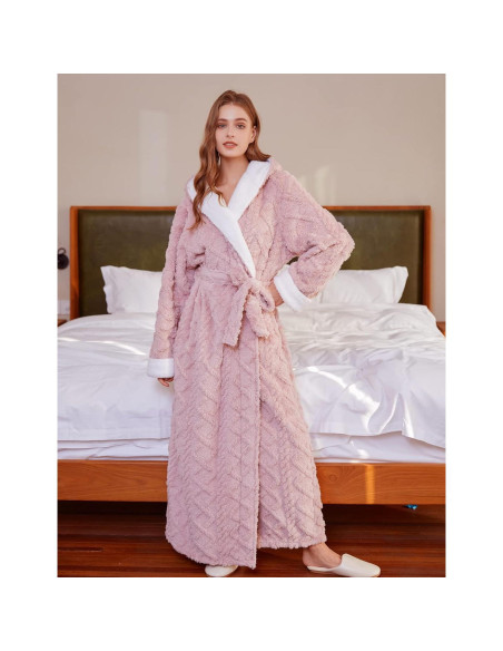 Bata de Baño LKG para Mujeres con Capucha - Rosa, Larga y Cálida
