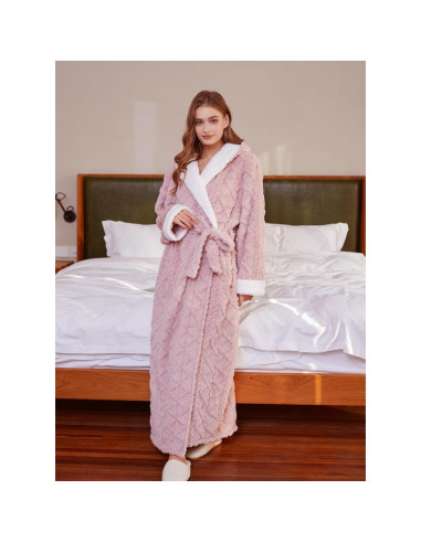 Bata de Baño LKG para Mujeres con Capucha - Rosa, Larga y Cálida
