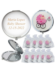 Espejos Compactos Personalizados CH para Baby Shower 12 Pcs Rosa