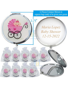 Espejos Compactos Personalizados CH para Baby Shower 12 Pcs Rosa 2