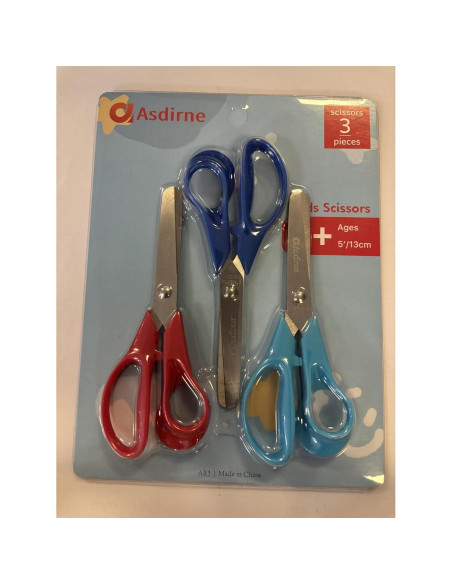 Tijeras para Niños Asdirne 5" Punta Romo Seguridad Paquete 3