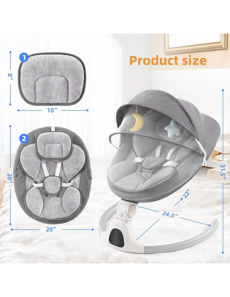 Columpio para Bebés GYARING 008 Portátil con Música y Control Remoto