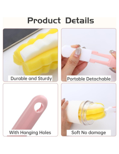 4 Cepillos Limpiadores de Botellas Maahongh con 2 Cabezas