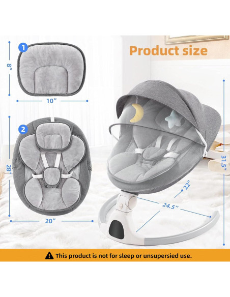 Columpio para Bebés GYARING 008 Portátil con Música y Control Remoto