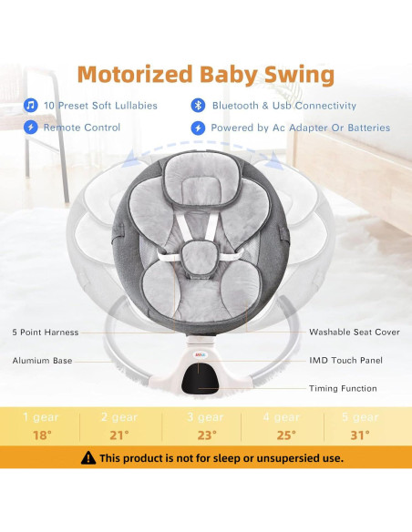 Columpio para Bebés GYARING 008 Portátil con Música y Control Remoto