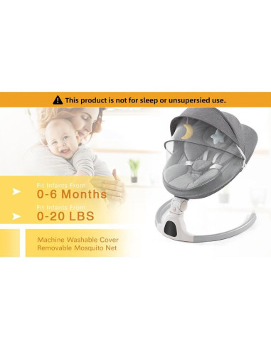 Columpio para Bebés GYARING 008 Portátil con Música y Control Remoto