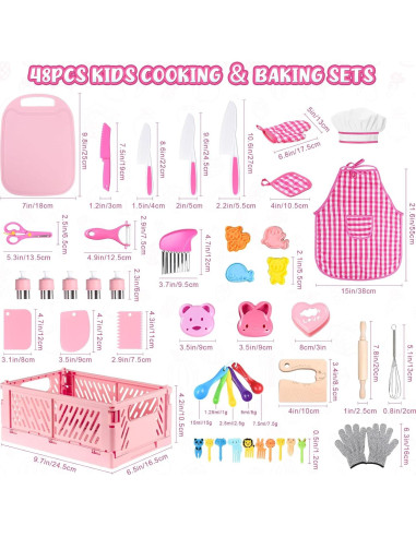 Juego de Cocina para Niños 48PCS con Cuchillos y Delantal