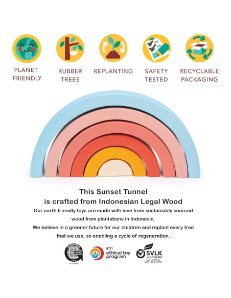 Túnel del Atardecer Mentari - Juguete de Madera 6 Piezas 22x11cm