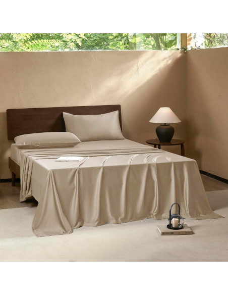 Conjunto de Sábanas Queen EVERLY 400 Hilos Viscosa Bambú Champagne