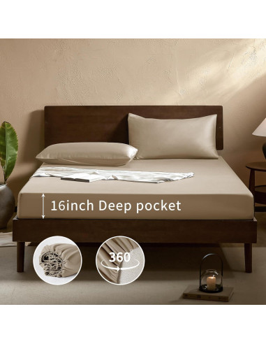 Conjunto de Sábanas Queen EVERLY 400 Hilos Viscosa Bambú Champagne