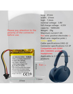 Batería de litio 3.8V 1600mAh para auriculares Sony WH-1000XM5 2