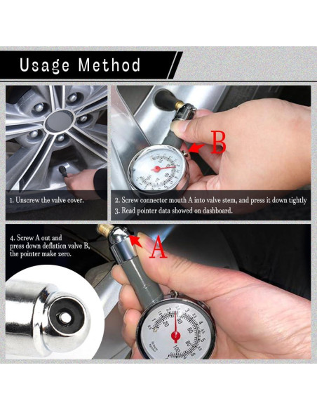 Manómetro de presión de neumáticos CHRYMUM 0-6.89 bar portátil
