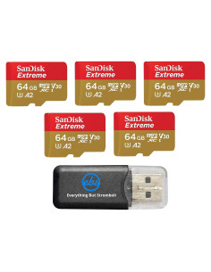 Paquete de 5 Tarjetas MicroSDXC SanDisk 64GB Extreme V30 A2