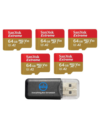 Paquete de 5 Tarjetas MicroSDXC SanDisk 64GB Extreme V30 A2