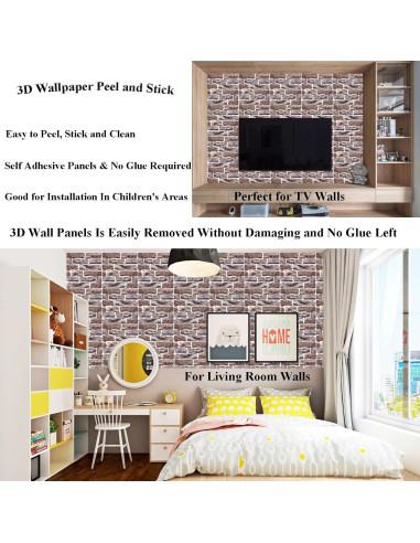 Paneles de Pared 3D Autoadhesivos Veczom - Ladrillo Piedra 10 Unidades