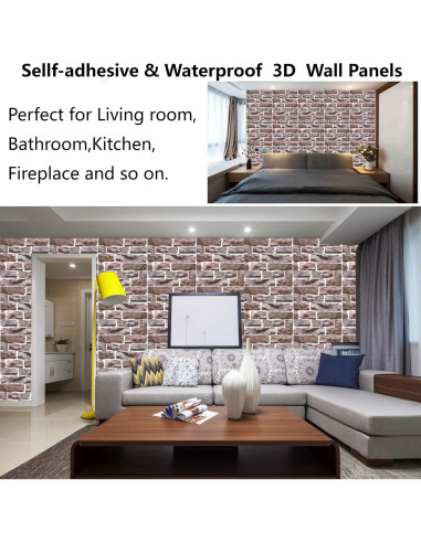 Paneles de Pared 3D Autoadhesivos Veczom - Ladrillo Piedra 10 Unidades