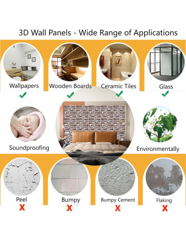 Paneles de Pared 3D Autoadhesivos Veczom - Ladrillo Piedra 10 Unidades