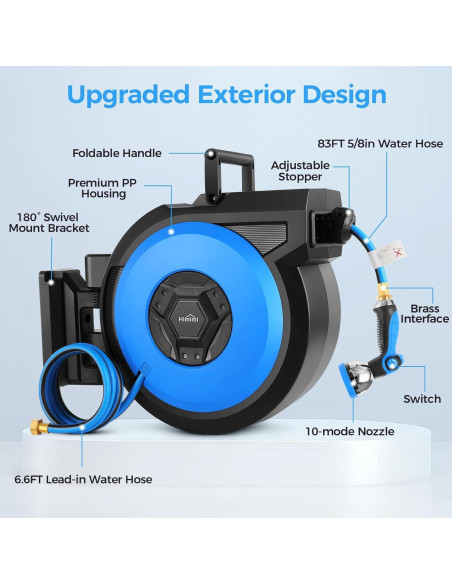 Carrete de Manguera de Jardín Retráctil Himimi 5/8" x 27.43m