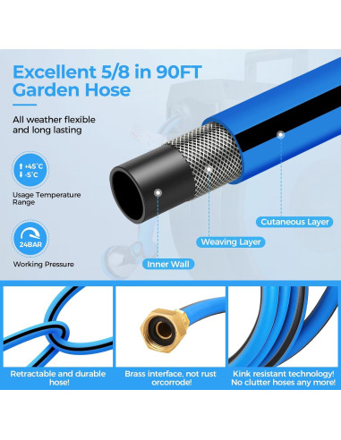 Carrete de Manguera de Jardín Retráctil Himimi 5/8" x 27.43m