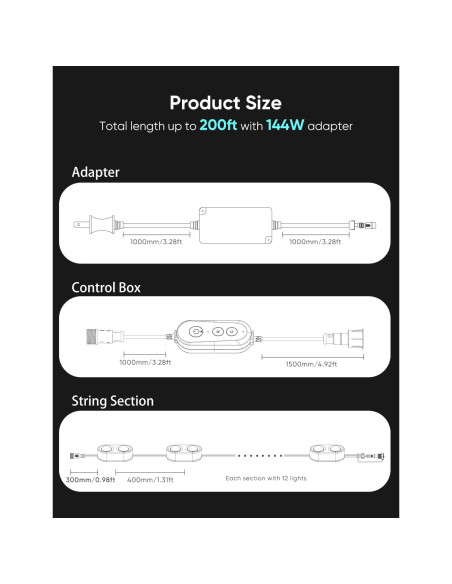 Cadena de Luces LED Inteligentes APPECK 61m IP67 RGB y Blanca