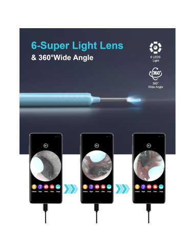 DJROLL Endoscopio de Oído Inalámbrico 1080P Azul