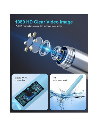 DJROLL Endoscopio de Oído Inalámbrico 1080P Azul