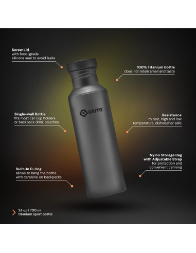 Botella de Agua Deportiva GRITR 700 ml Titanio a Prueba de Fugas