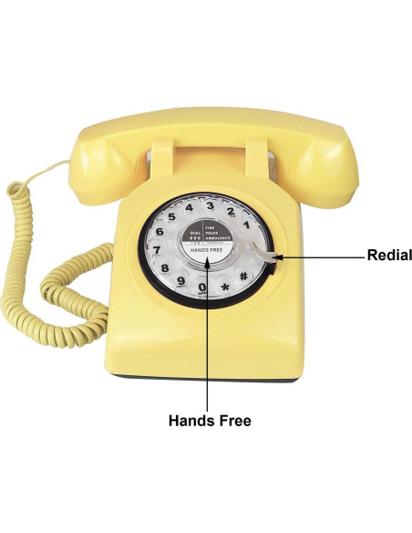 Teléfono de Escritorio Retro TelPal MY-301 Amarillo Manos Libres