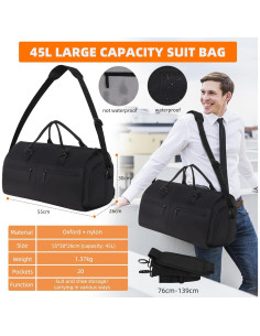 Bolsa Duffle OPOALO 2 en 1 para Ropa y Traje - Negro 2