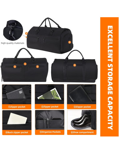 Bolsa Duffle OPOALO 2 en 1 para Ropa y Traje - Negro