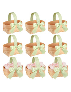 Cestas Mini Tejidas Geelin 12 Pcs Verde Salvia con Mangos