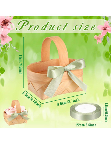 Cestas Mini Tejidas Geelin 12 Pcs Verde Salvia con Mangos