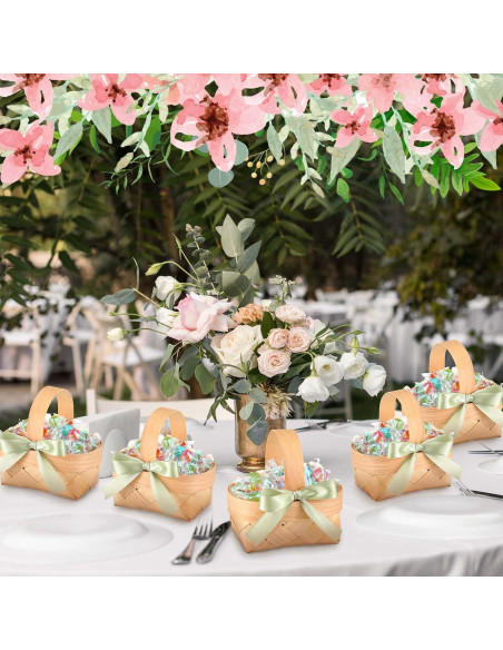 Cestas Mini Tejidas Geelin 12 Pcs Verde Salvia con Mangos