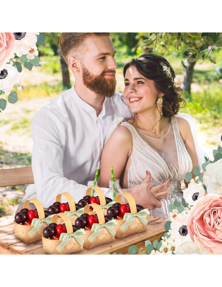 Cestas Mini Tejidas Geelin 12 Pcs Verde Salvia con Mangos